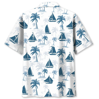 Sailboat Palm Tree Hawaiian Shirt, custom shirt gift for men (view 2)