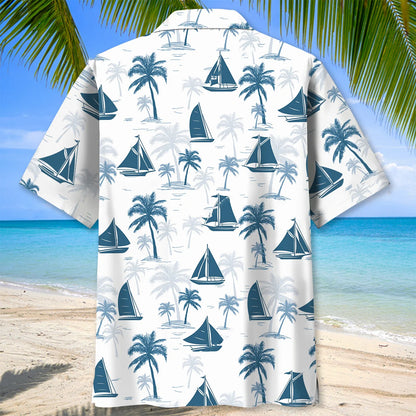 Sailboat Palm Tree Hawaiian Shirt, custom shirt gift for men (view 4)