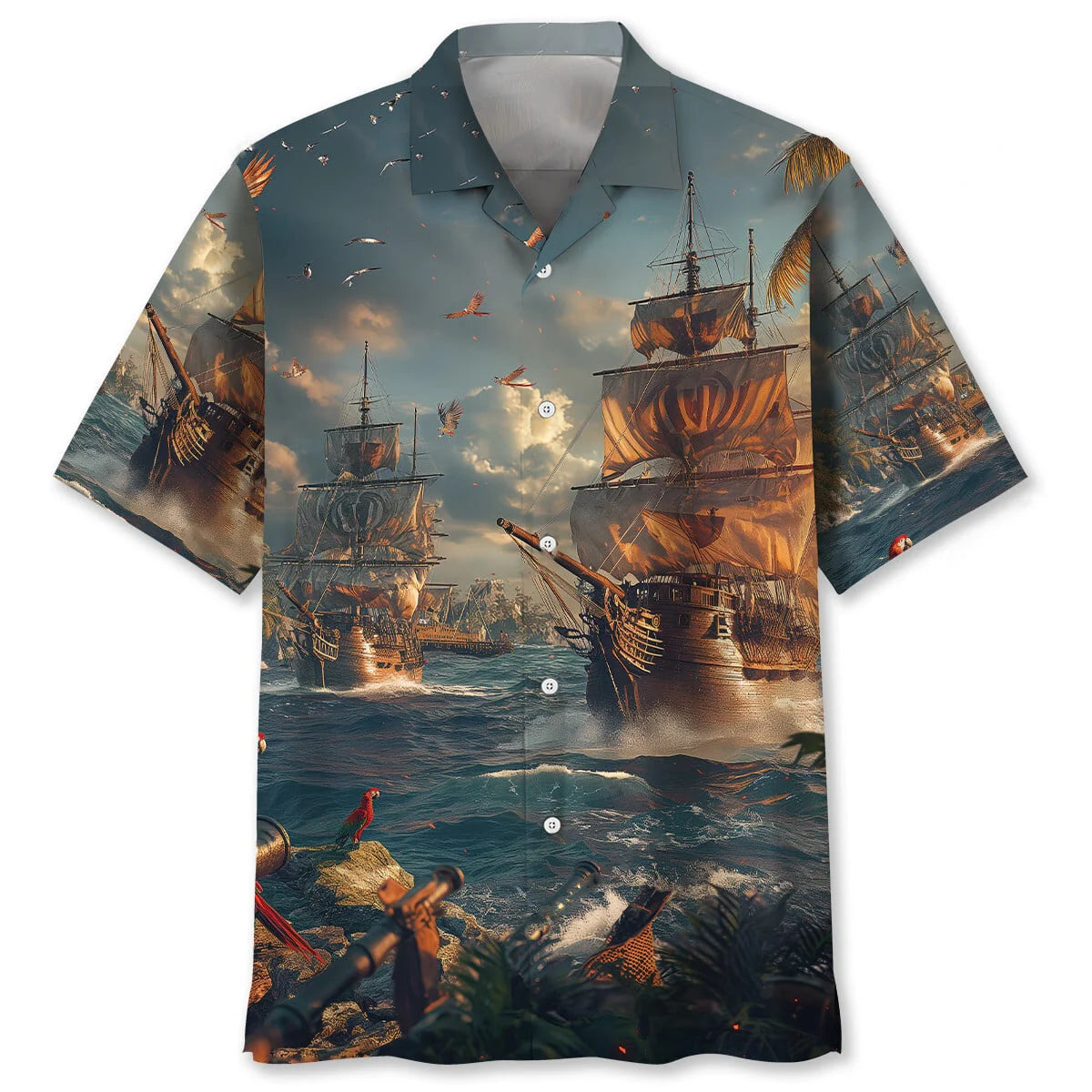 Sailboat Pirate Vintage Hawaiian Shirt, custom shirt gift for men