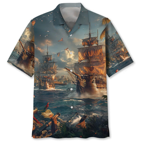 Sailboat Pirate Vintage Hawaiian Shirt, custom shirt gift for men