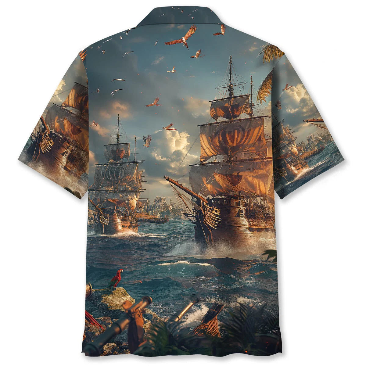 Sailboat Pirate Vintage Hawaiian Shirt, custom shirt gift for men (view 3)