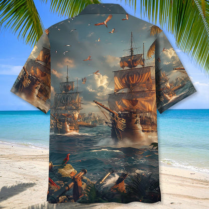 Sailboat Pirate Vintage Hawaiian Shirt, custom shirt gift for men (view 4)