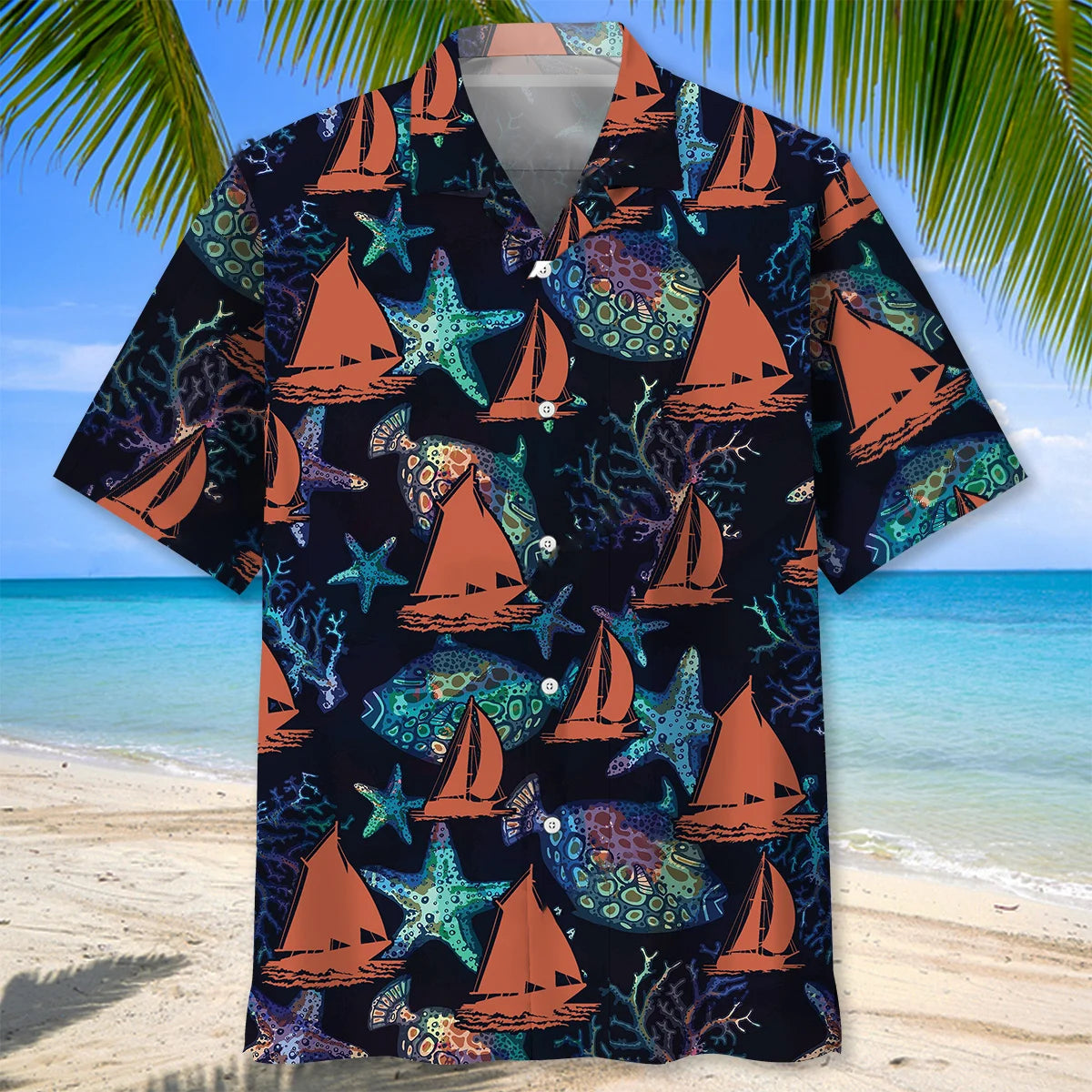 Sailboat Sea Creatures Hawaiian Shirt, custom shirt gift for men