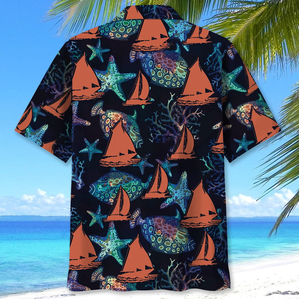 Sailboat Sea Creatures Hawaiian Shirt, custom shirt gift for men (view 3)