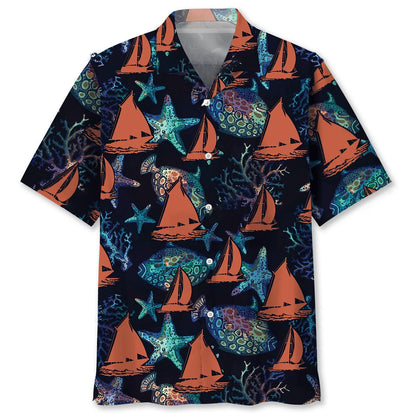 Sailboat Sea Creatures Hawaiian Shirt, custom shirt gift for men (view 4)