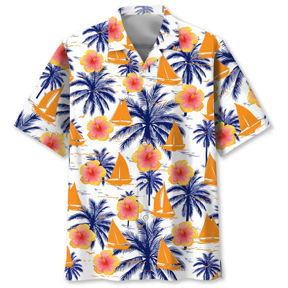 Sailboat Sea Island Tree Hawaiian Shirt, custom shirt gift for men