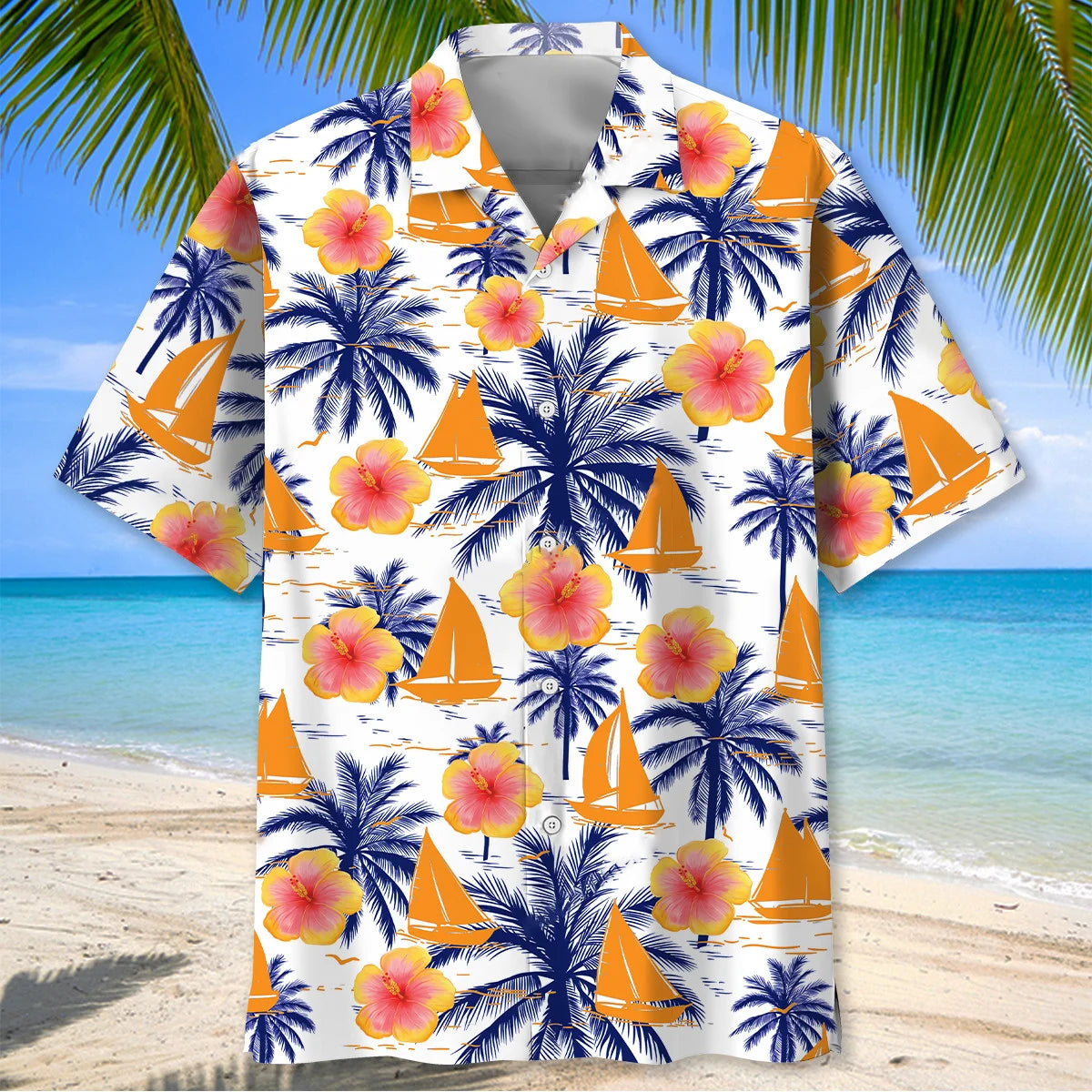 Sailboat Sea Island Tree Hawaiian Shirt, custom shirt gift for men (view 2)