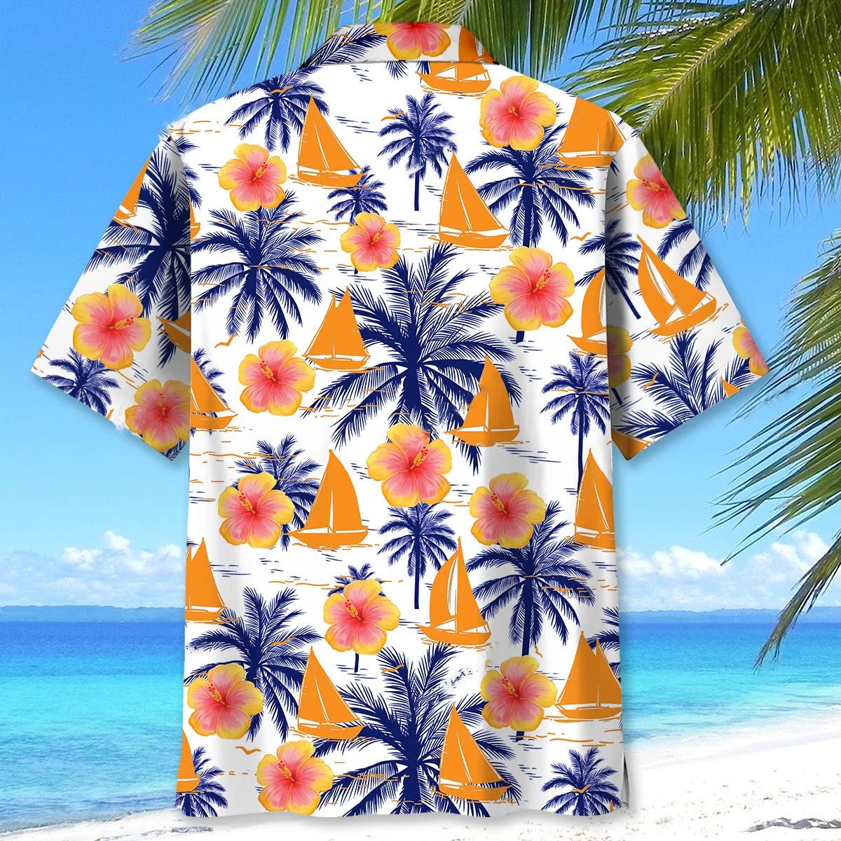 Sailboat Sea Island Tree Hawaiian Shirt, custom shirt gift for men (view 3)