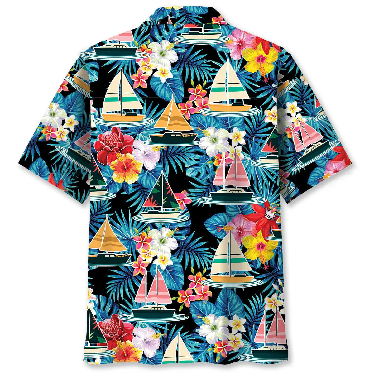 Sailboat Tropical Flower Hawaiian Shirt, custom shirt gift for men (view 2)