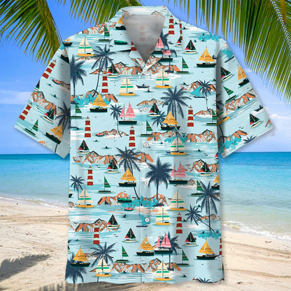 Sailboat Tropical Hawaiian Shirt, custom shirt gift for men