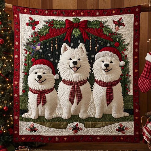 Samoyed Holiday Cheer Quilt Blanket
