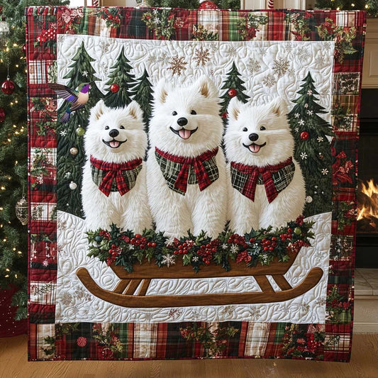 Samoyed Sleigh Ride Quilt Blanket