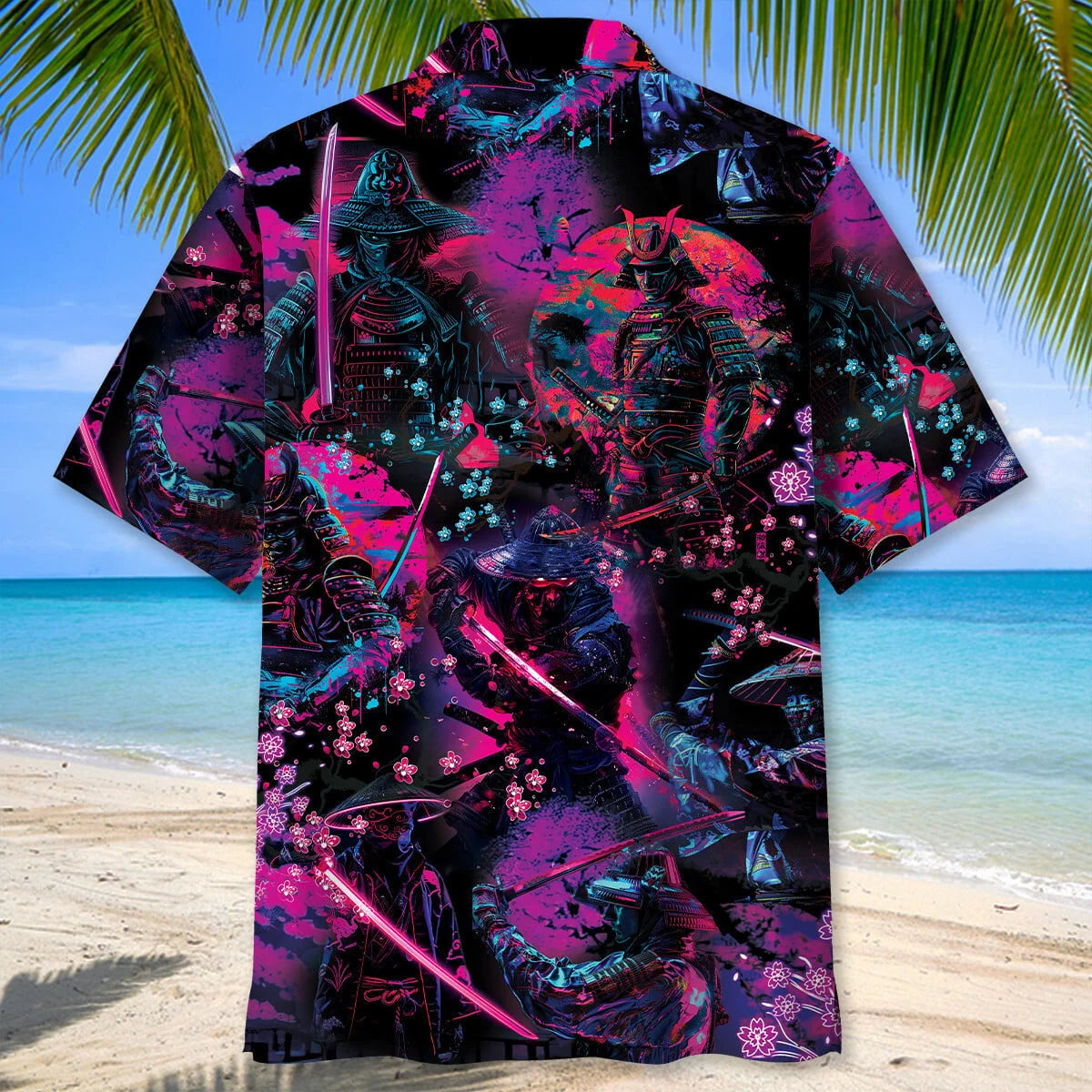 Samurai Neon Art Hawaiian Shirt, custom shirt gift for men (view 2)