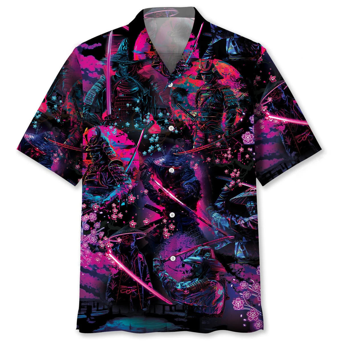 Samurai Neon Art Hawaiian Shirt, custom shirt gift for men (view 4)