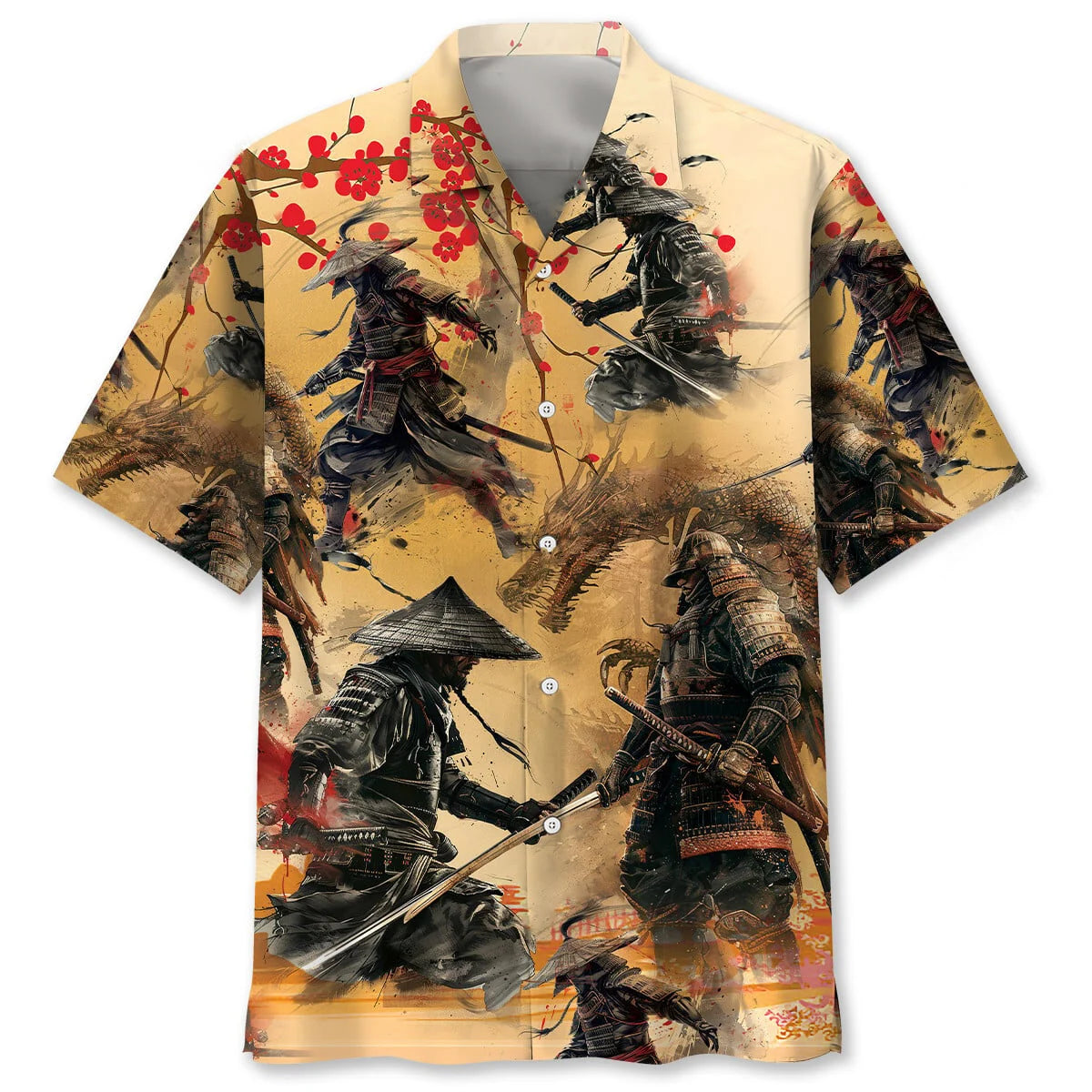 Samurai Under the Moonlight Hawaiian Shirt, custom shirt gift for men (view 4)