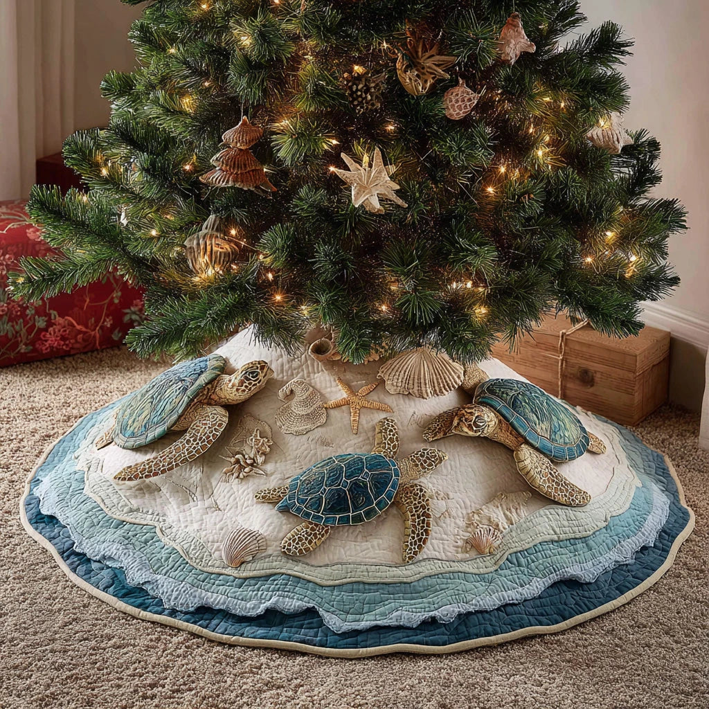 Sandy Tides Christmas Quilted Tree Skirt