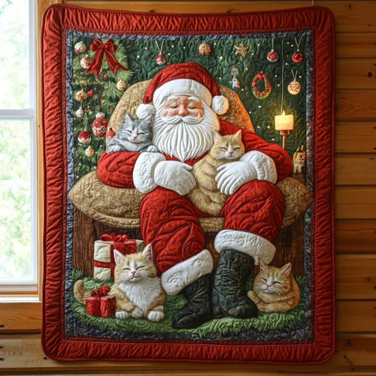 Santa And Cats Quilt Blanket