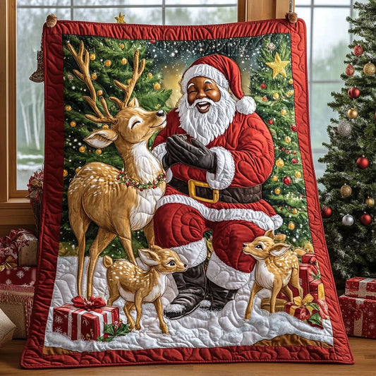 Santa And Deer Quilt Blanket
