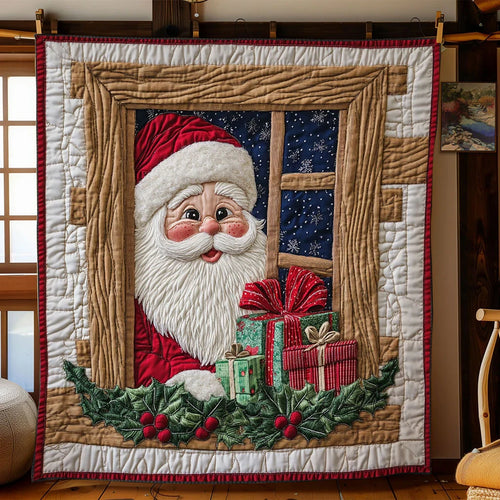 Santa At The Window Quilt Blanket