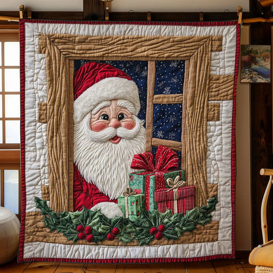 Santa At The Window Quilt Blanket
