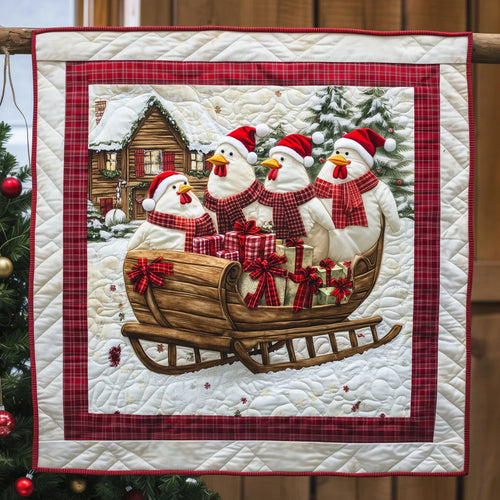 Santa Chicken Express Quilt Blanket