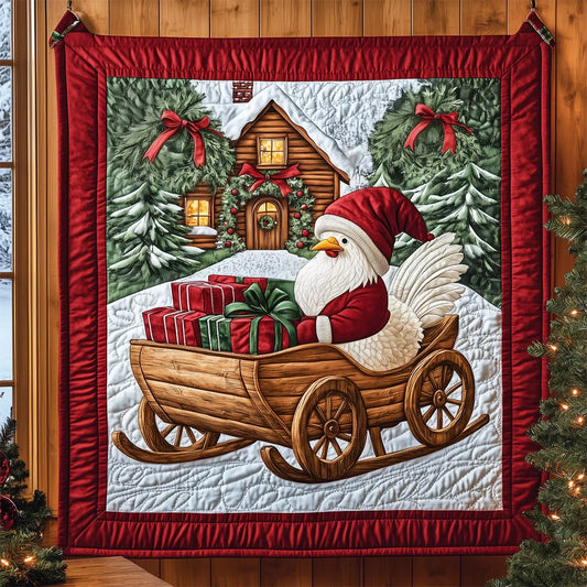 Santa Chicken's Gift Sleigh Quilt Blanket