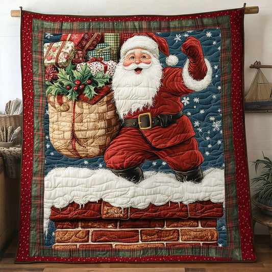 Santa Chimney Sleigh Quilt Blanket