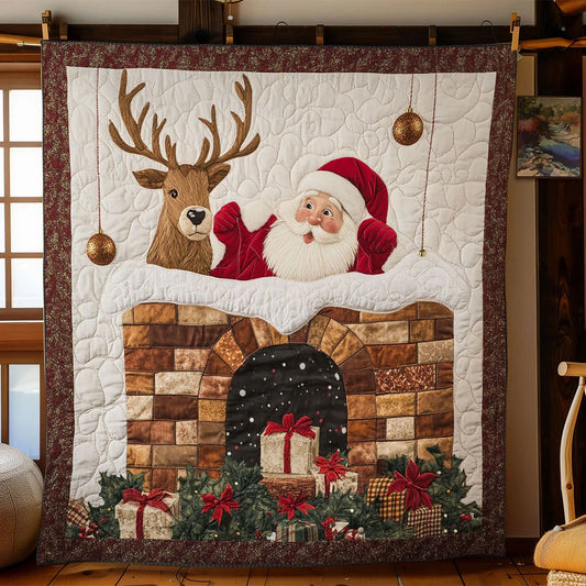 Santa Chimney Visit Quilt Blanket