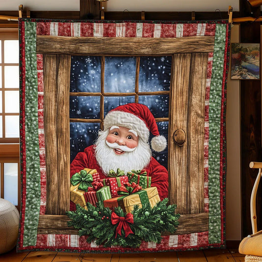 Santa Doorstep Christmas Quilt Blanket