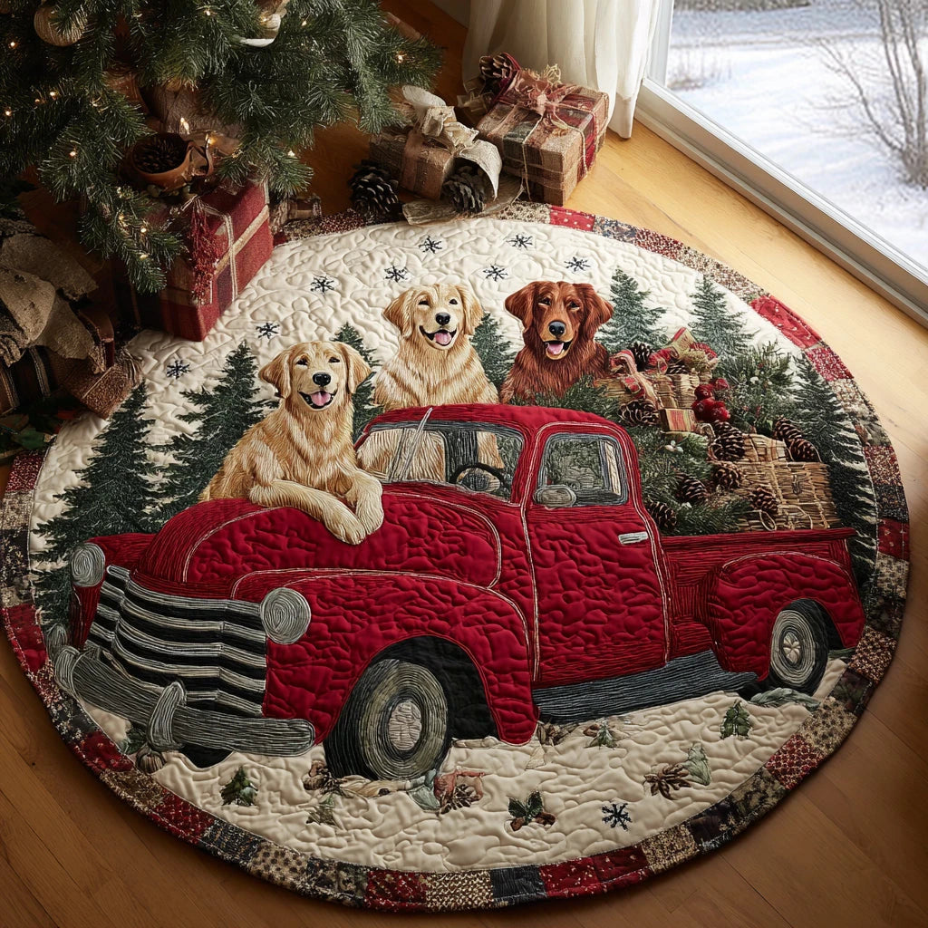 Santa Goldens Quilted Round Mat