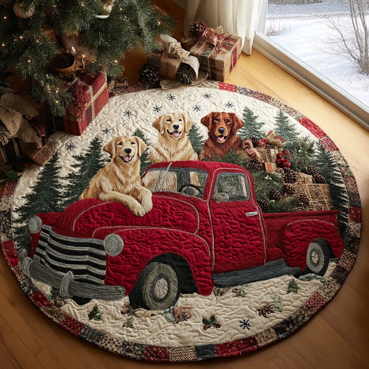 Santa Goldens Quilted Round Mat