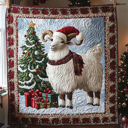 Santa Hat And Plaid Goat Quilt Blanket