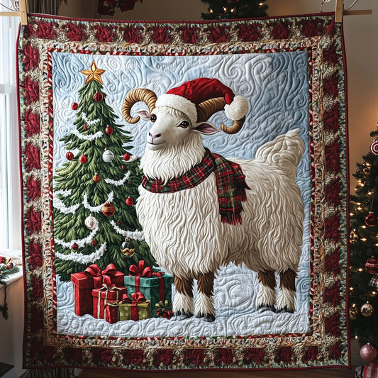 Santa Hat And Plaid Goat Quilt Blanket