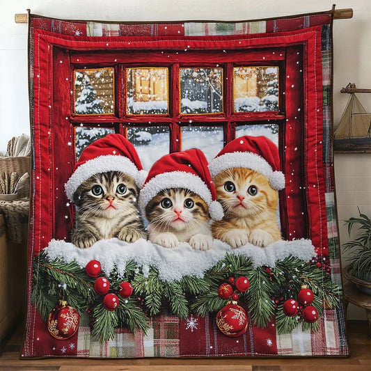 Santa Hat Cat Quilt Blanket