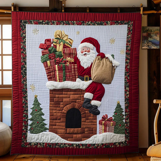 Santa Holiday Chimney Quilt Blanket