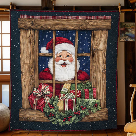 Santa Holiday Greetings Quilt Blanket