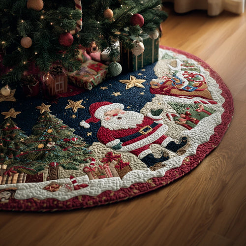 Santa Night Christmas Quilted Tree Skirt