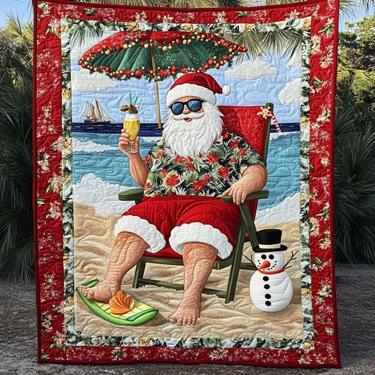 Santa On The Beach Quilt Blanket