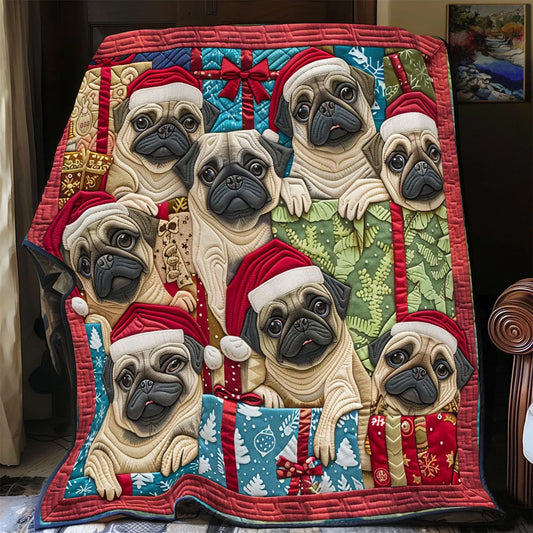 Santa Pugs Quilt Blanket
