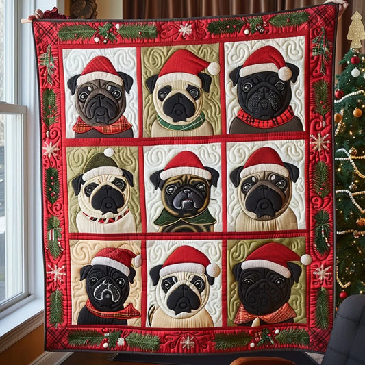 Santa Pugs Quilt Blanket