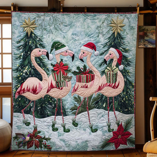 Santa's Flamingos Quilt Blanket