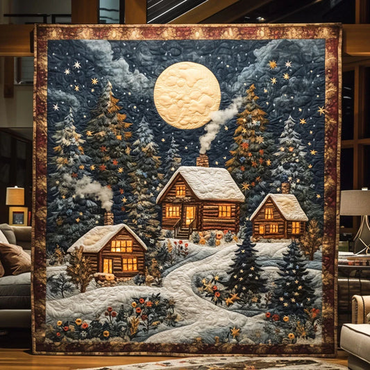 Santa's Forest Cabin Quilt Blanket