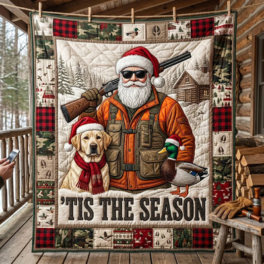 Santa's Hunting Season Quilt Blanket