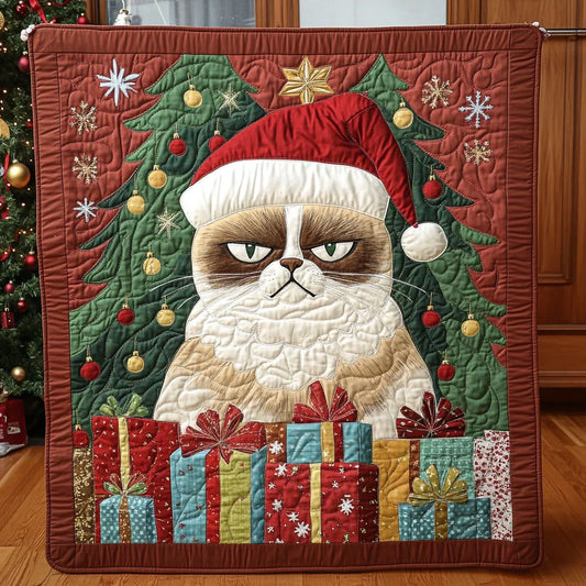 Santa Scowl Quilt Blanket