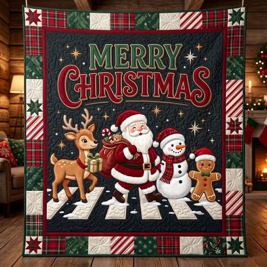 Santa Snowman Reindeer Christmas Patchwork Quilt Blanket