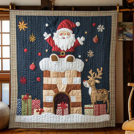 Santa Up The Chimney Quilt Blanket