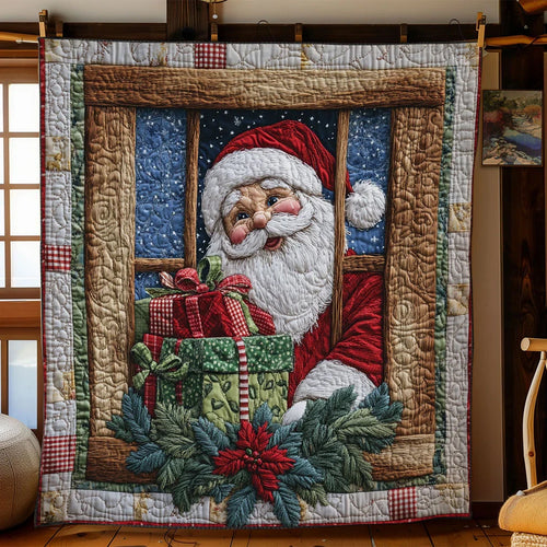 Santa Window Night Quilt Blanket