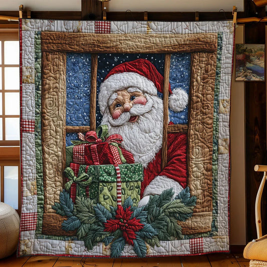 Santa Window Night Quilt Blanket