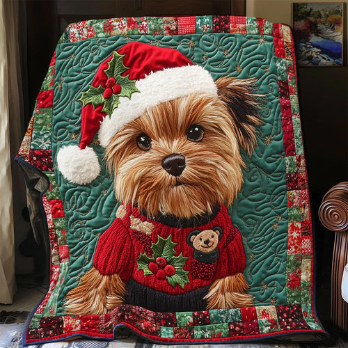 Santa Yorkie Quilt Blanket