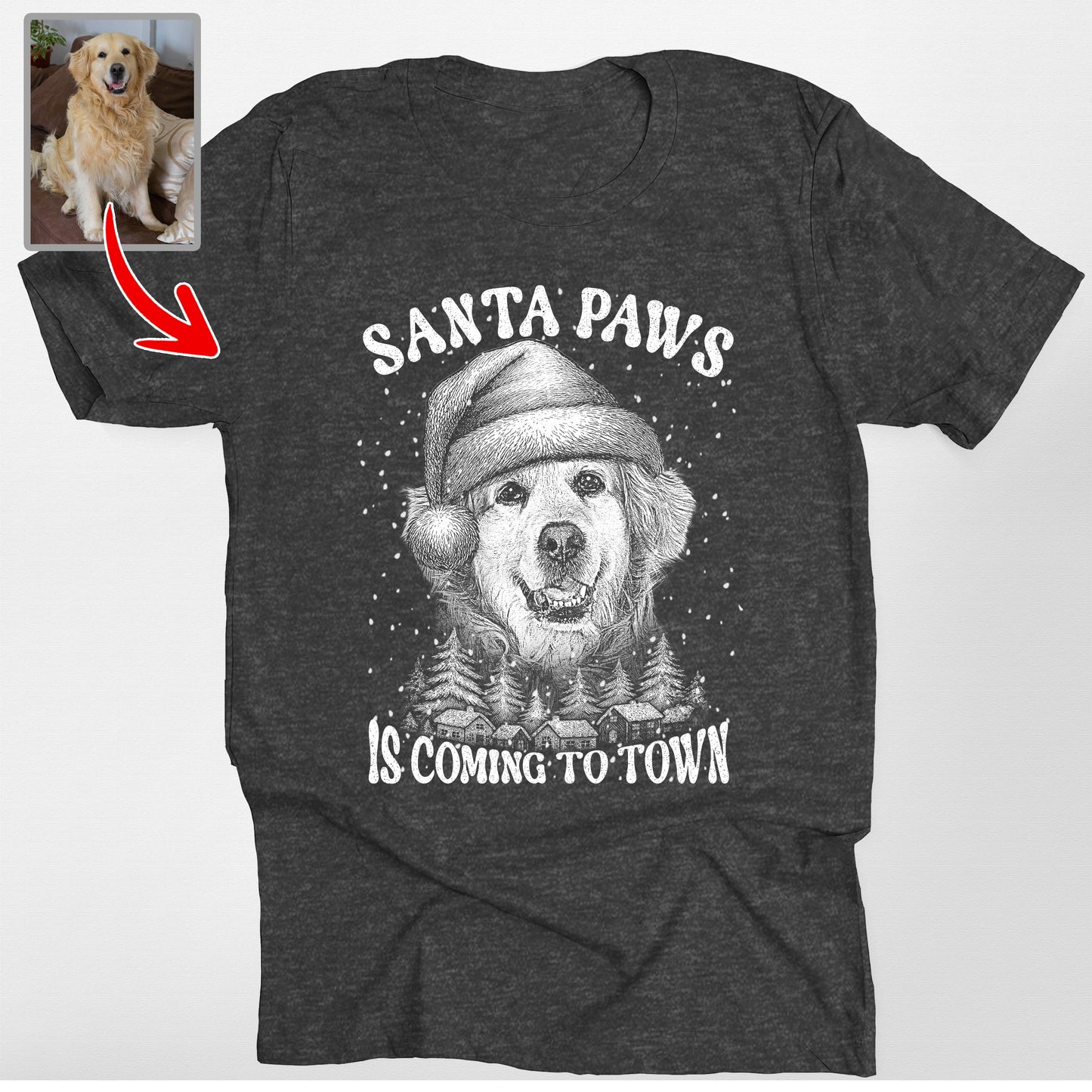 Santa Paws Dog Mom Bella Canvas T-Shirt Christmas, custom pet portrait gift for pet lovers (view 2)